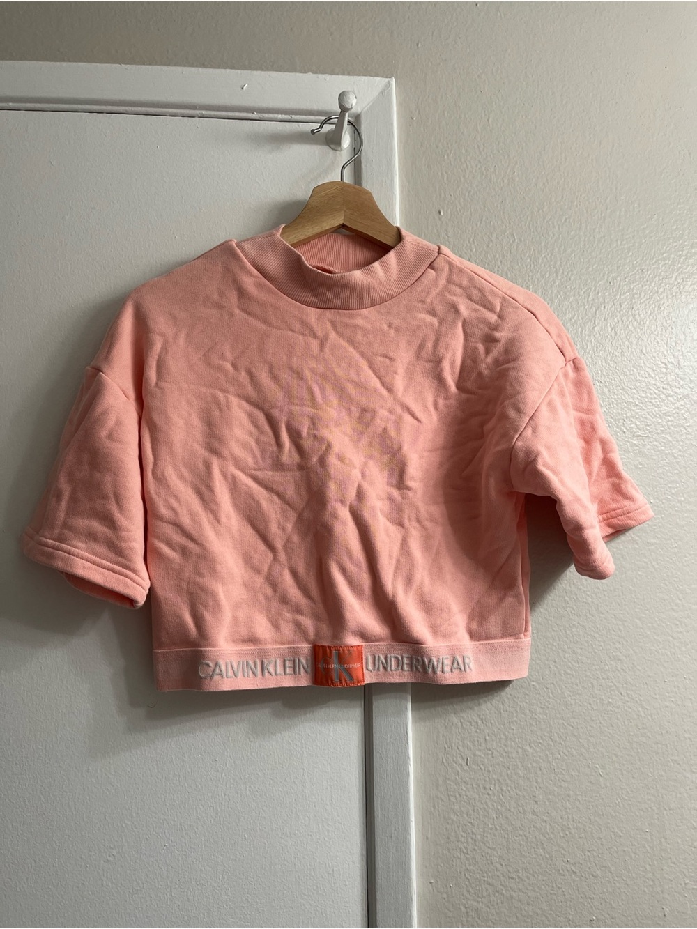 Calvin Klein Peach Pink Cropped Short Sleeve Sweatshirt